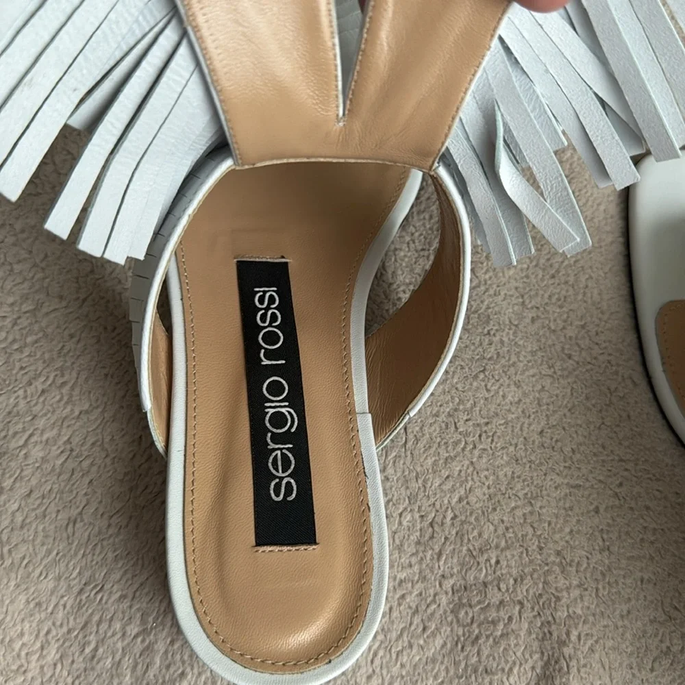 Sergio Rossi White Leather Fringe Sandals 36 - Picture 3 of 11